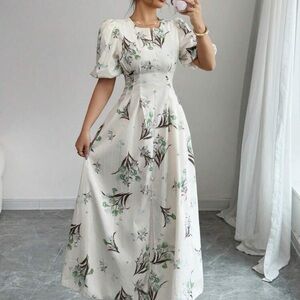 SHEIN White Puff Sleeve Maxi Sundress